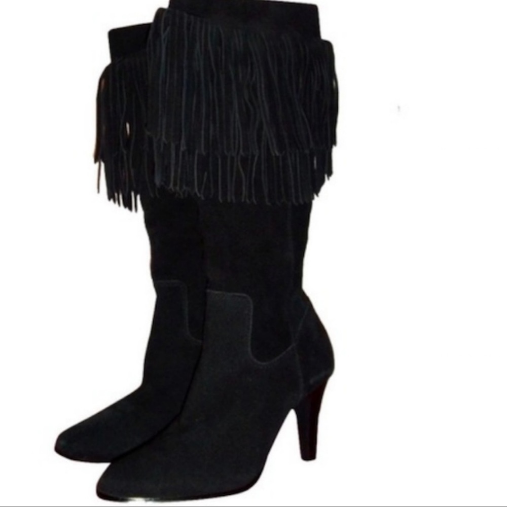 Matisse Cherokee Black Suede Tall Fringe Heel Boot